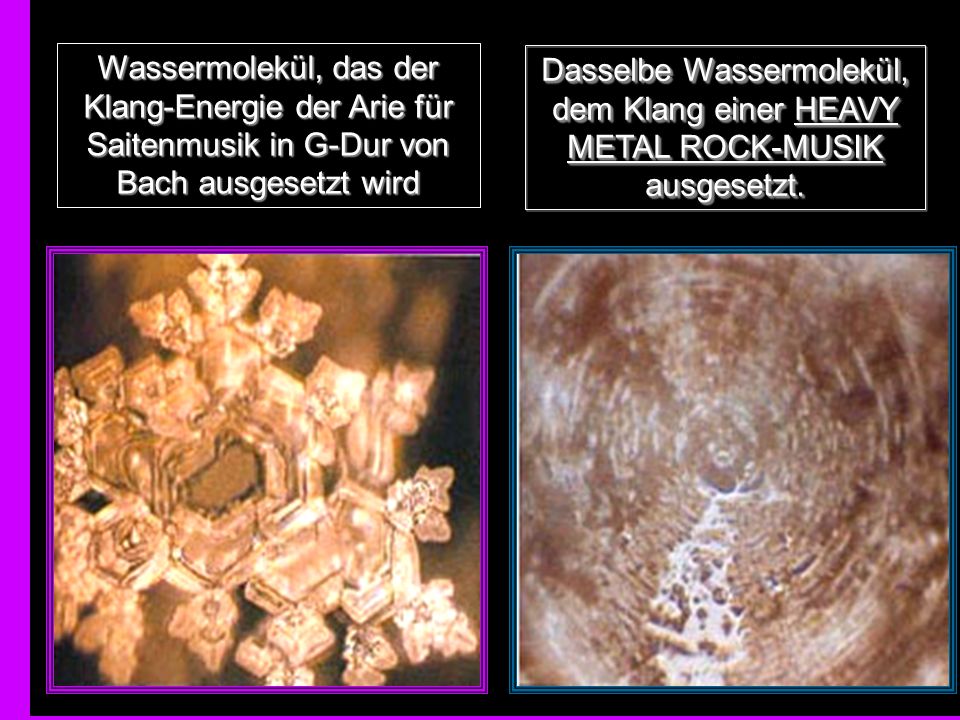 Wassermolekül, das der Klang-Energie der Arie für Saitenmusik in G-Dur von Bach ausgesetzt wird