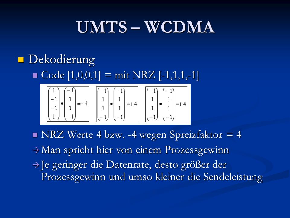 UMTS – WCDMA Dekodierung Code [1,0,0,1] = mit NRZ [-1,1,1,-1]