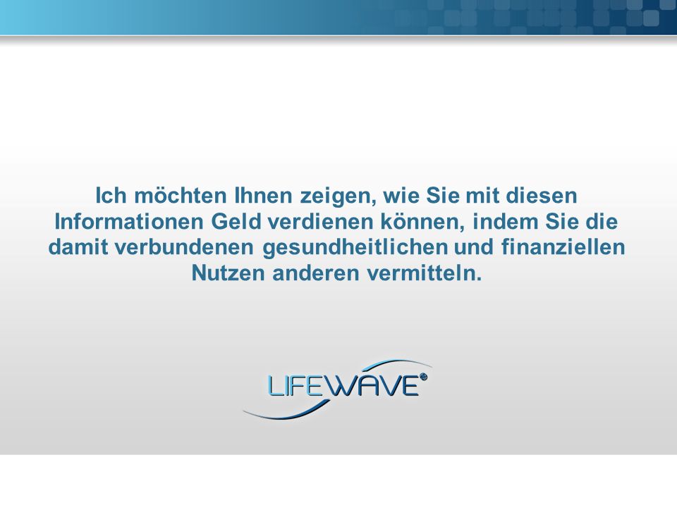 Ich möchten Ihnen zeigen, wie Sie mit diesen Informationen Geld verdienen können, indem Sie die damit verbundenen gesundheitlichen und finanziellen Nutzen anderen vermitteln.