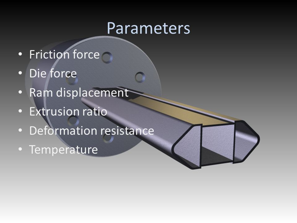 Parameters Friction force Die force Ram displacement Extrusion ratio