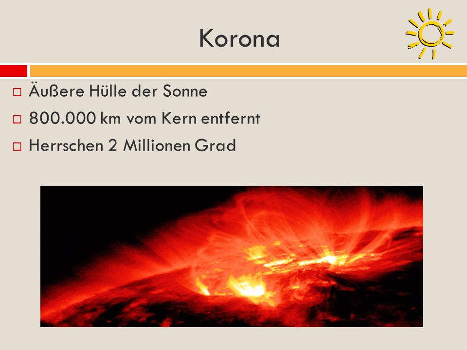 Korona Äußere Hülle der Sonne km vom Kern entfernt