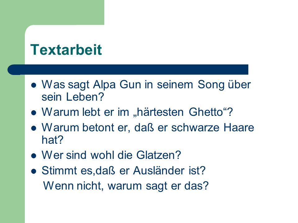 Textarbeit Was sagt Alpa Gun in seinem Song über sein Leben