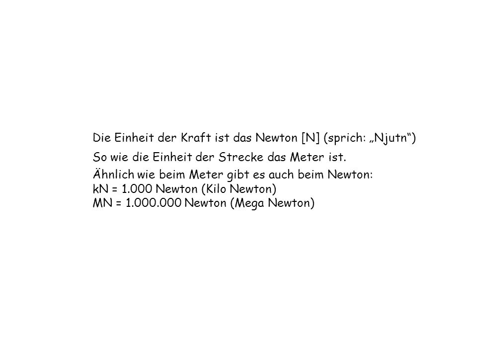 Die Einheit der Kraft ist das Newton [N] (sprich: „Njutn )