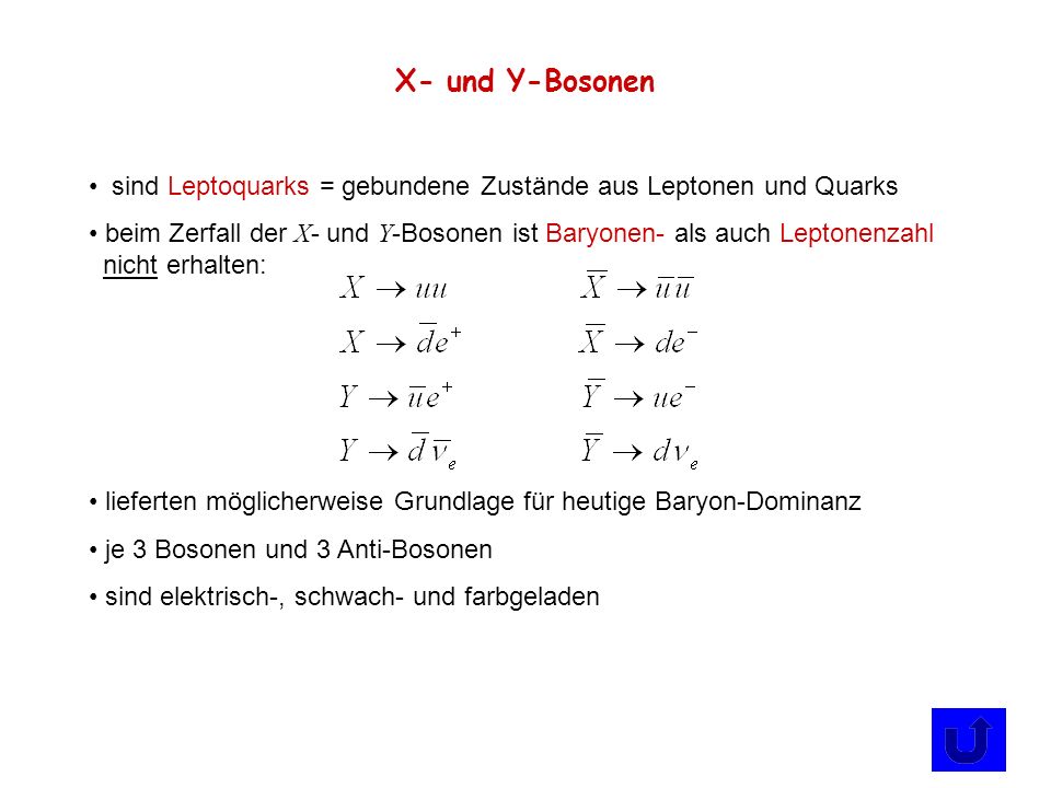 X- und Y-Bosonen sind Leptoquarks = gebundene Zustände aus Leptonen und Quarks.