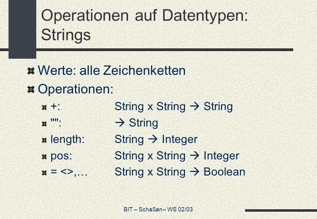 Operationen auf Datentypen: Strings
