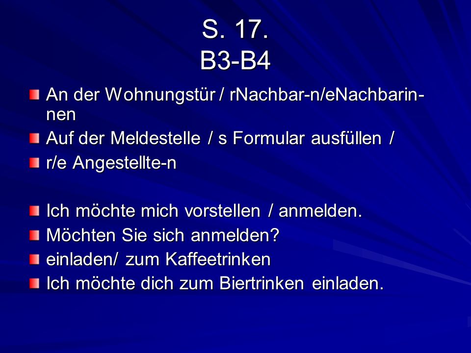 S. 17. B3-B4 An der Wohnungstür / rNachbar-n/eNachbarin-nen