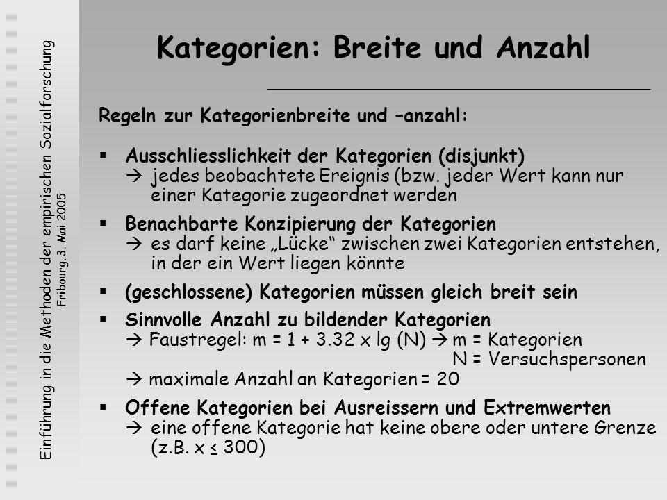 Kategorien: Breite und Anzahl