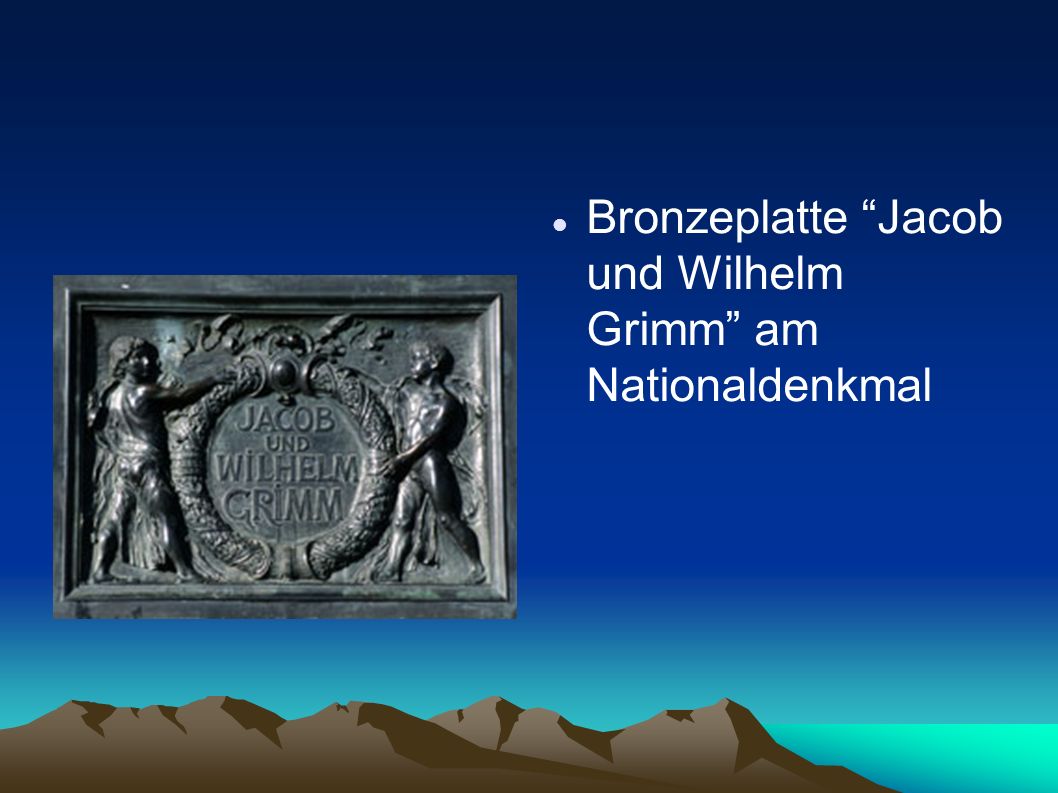 Bronzeplatte Jacob und Wilhelm Grimm am Nationaldenkmal