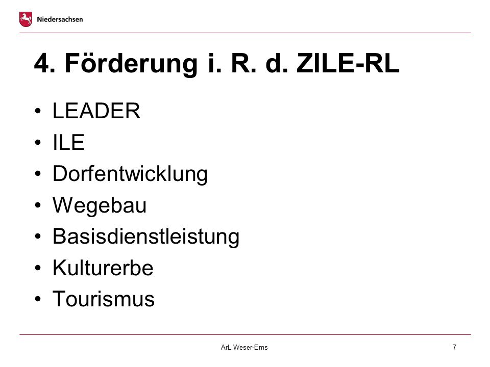 4. Förderung i. R. d. ZILE-RL LEADER ILE Dorfentwicklung Wegebau