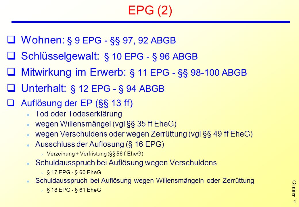 EPG (2) Wohnen: § 9 EPG - §§ 97, 92 ABGB