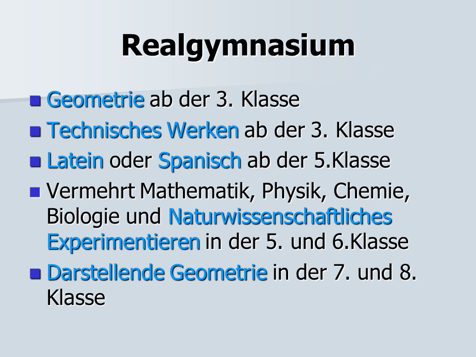 Realgymnasium Geometrie ab der 3. Klasse