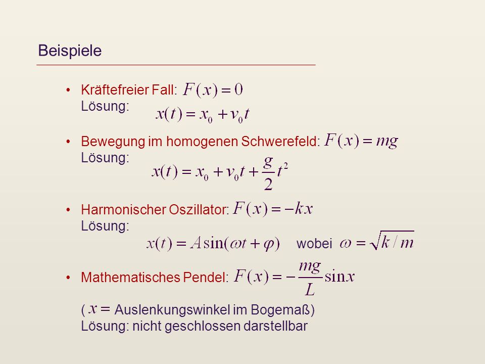 Beispiele Kräftefreier Fall: Lösung: