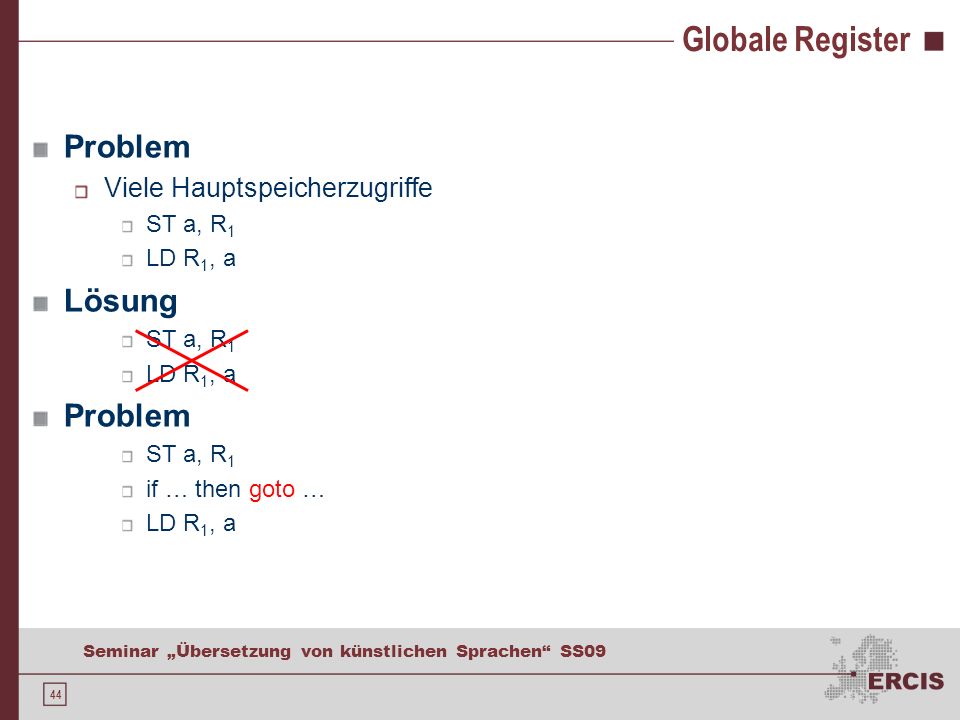Globale Register Beispiel Betrachte Variable b Lesezugriff LD R, a