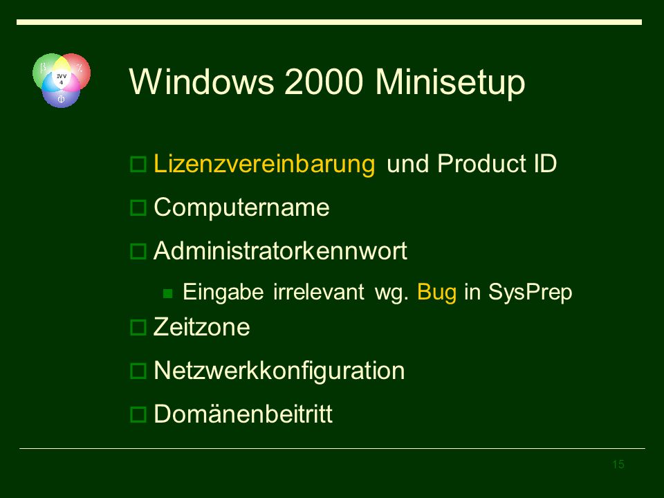 Windows 2000 Minisetup Lizenzvereinbarung und Product ID Computername
