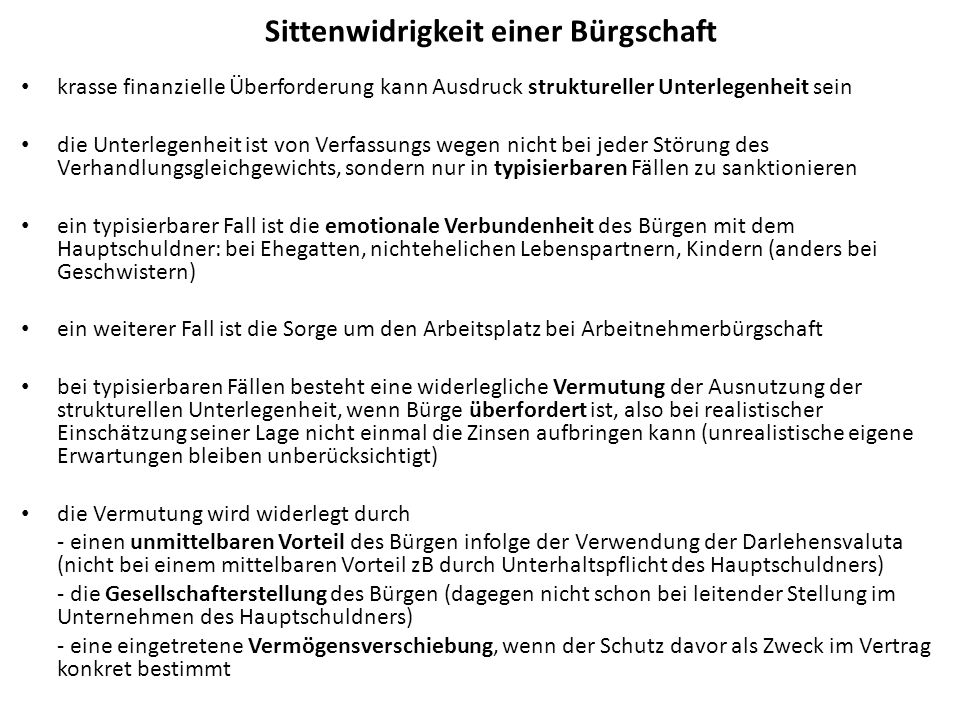Sittenwidrigkeit einer Bürgschaft