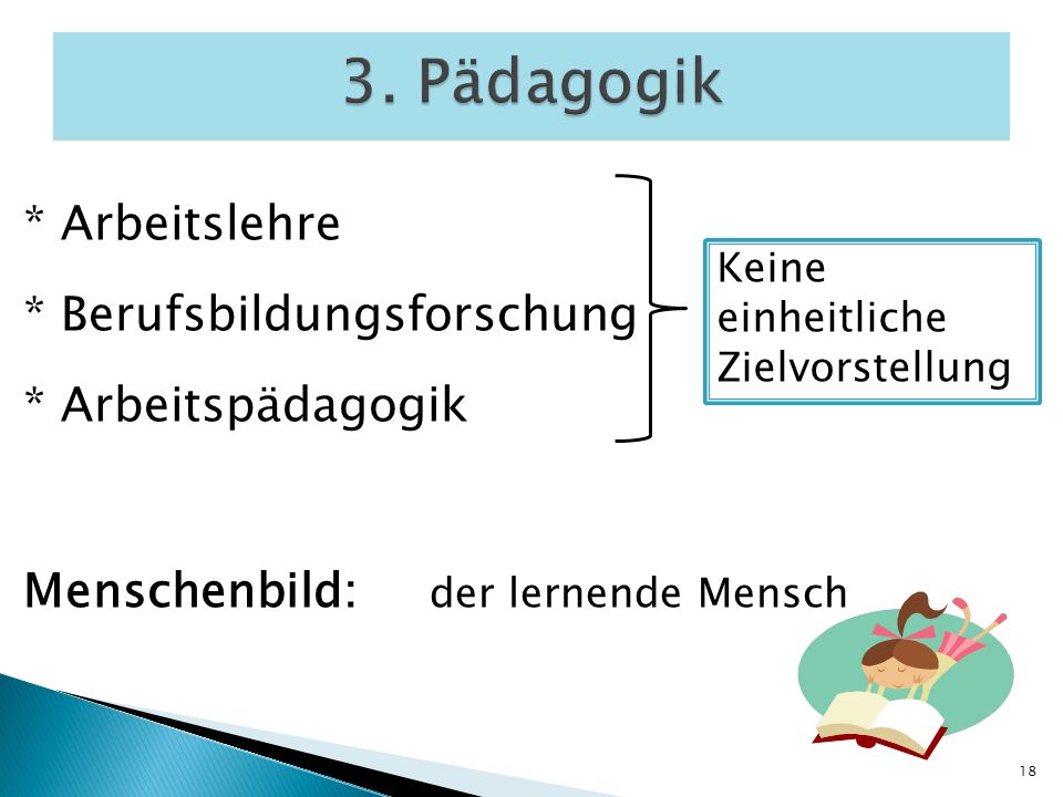 3. Pädagogik * Arbeitslehre * Berufsbildungsforschung * Arbeitspädagogik Menschenbild: der lernende Mensch