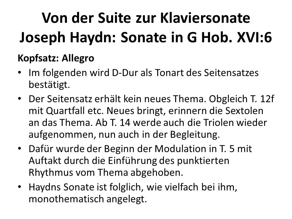 Von der Suite zur Klaviersonate Joseph Haydn: Sonate in G Hob. XVI:6