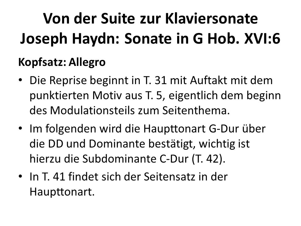 Von der Suite zur Klaviersonate Joseph Haydn: Sonate in G Hob. XVI:6