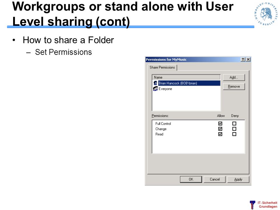Workgroups or stand alone with User Level sharing (cont)