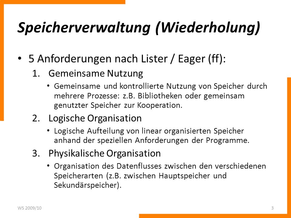 Speicherverwaltung (Wiederholung)