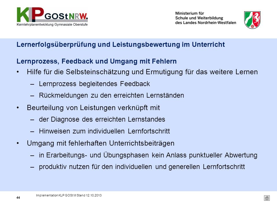 Hilfe für die Selbsteinschätzung und Ermutigung für das weitere Lernen
