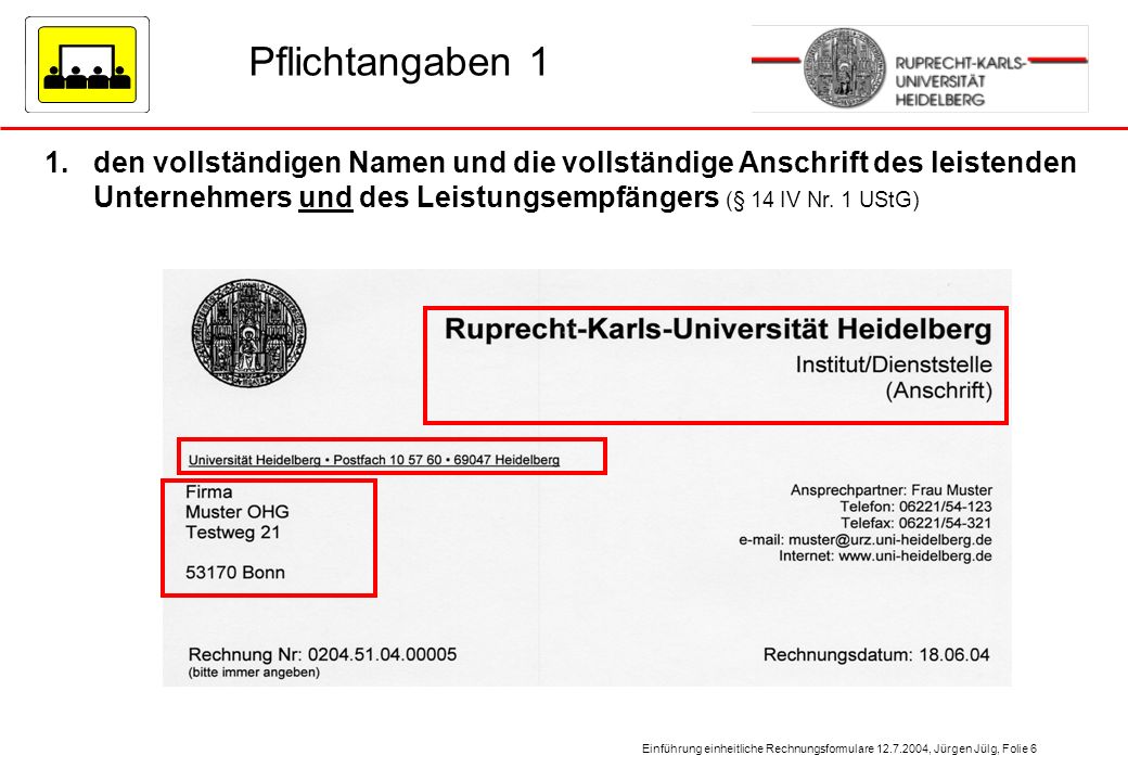 Einheitliche Rechnungsformulare Der Universität Heidelberg Ppt