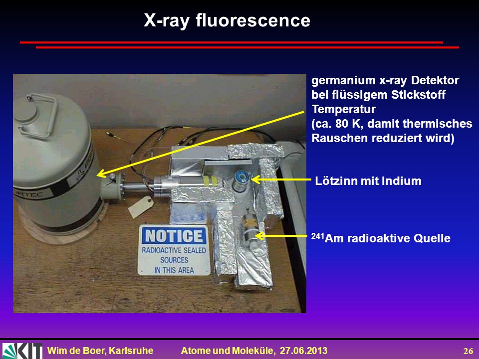 X-ray fluorescence germanium x-ray Detektor bei flüssigem Stickstoff Temperatur. (ca. 80 K, damit thermisches.