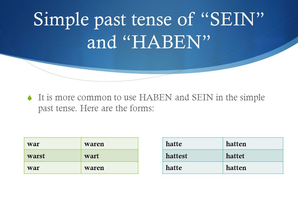 Simple past tense of SEIN and HABEN