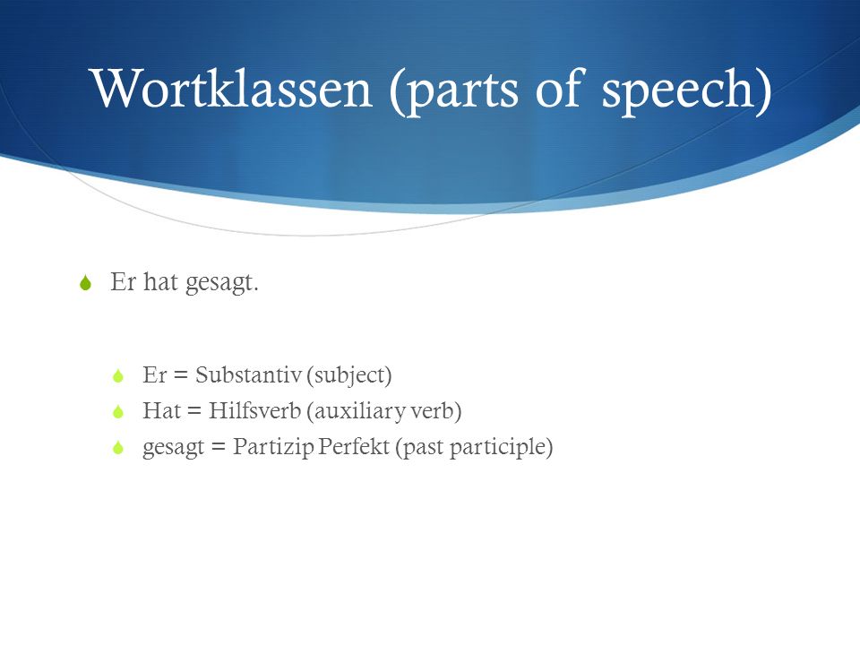 Wortklassen (parts of speech)