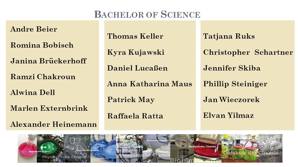 Bachelor of Science Andre Beier Romina Bobisch Janina Brückerhoff Ramzi Chakroun Alwina Dell Marlen Externbrink Alexander Heinemann
