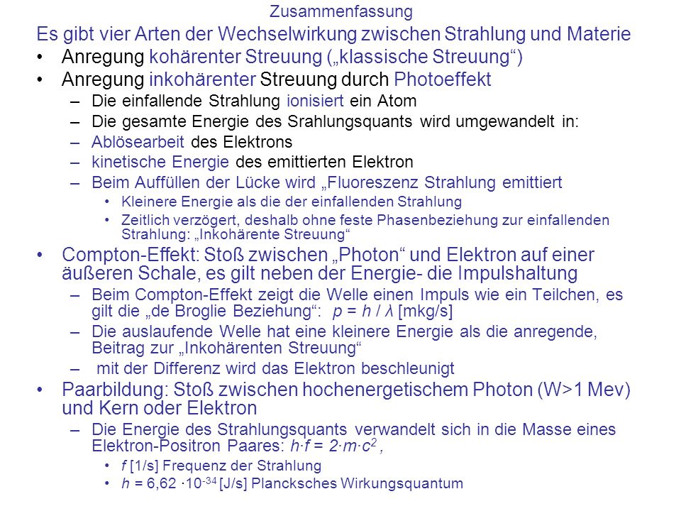 Es gibt vier Arten der Wechselwirkung zwischen Strahlung und Materie