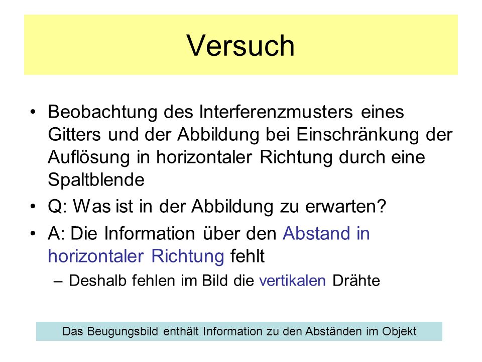 Das Beugungsbild enthält Information zu den Abständen im Objekt