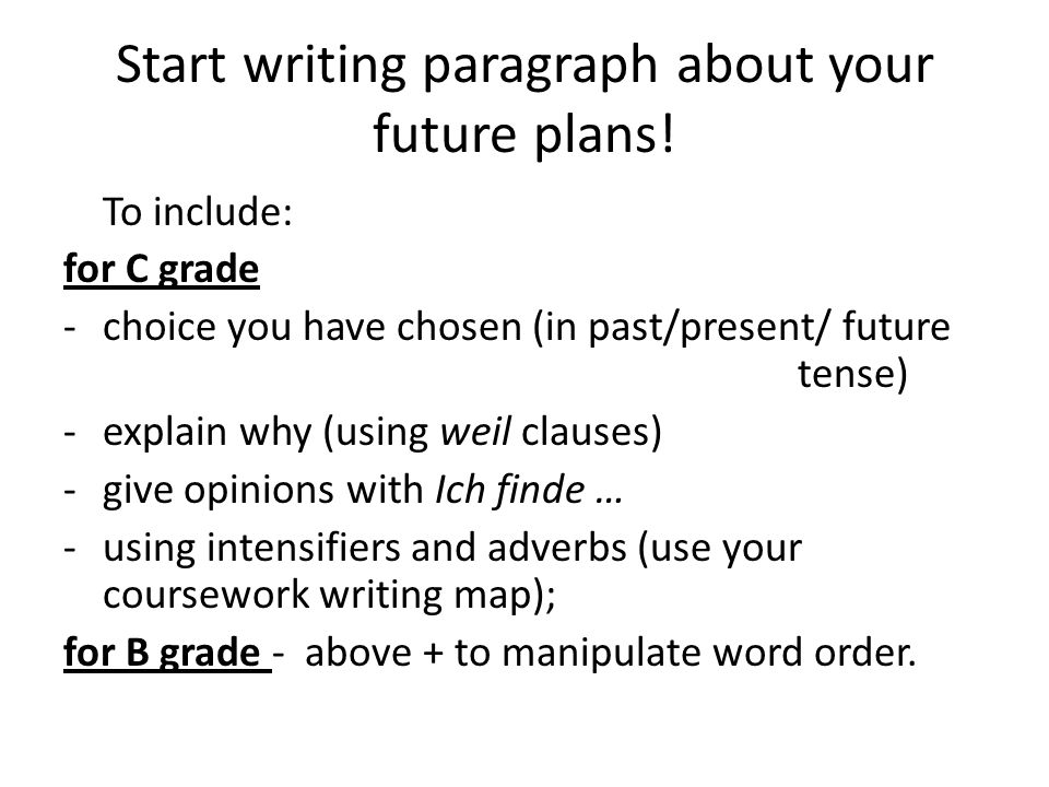 Start writing paragraph about your future plans!