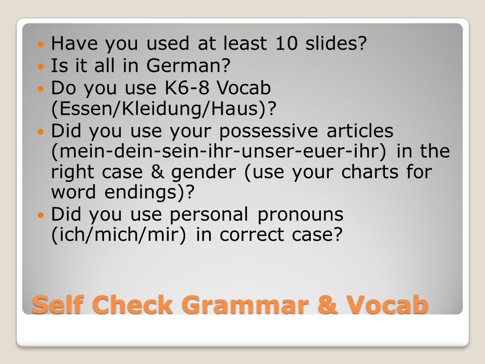 Self Check Grammar & Vocab
