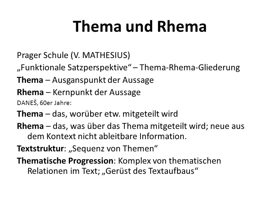Thematische Bedingungen der Textstruktur; Thema und Rhema - ppt  herunterladen