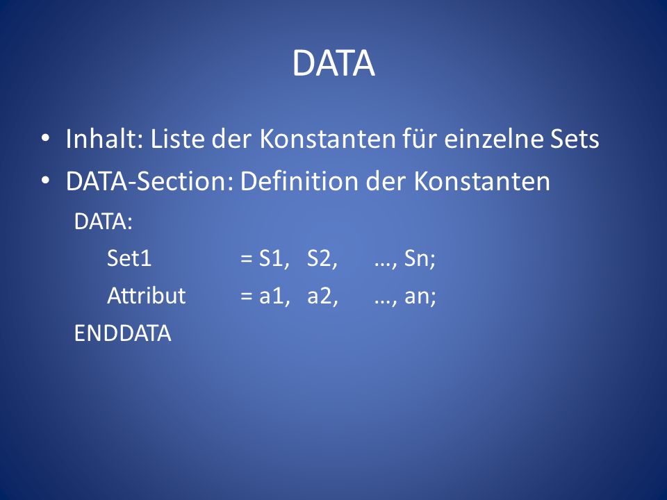 DATA Inhalt: Liste der Konstanten für einzelne Sets