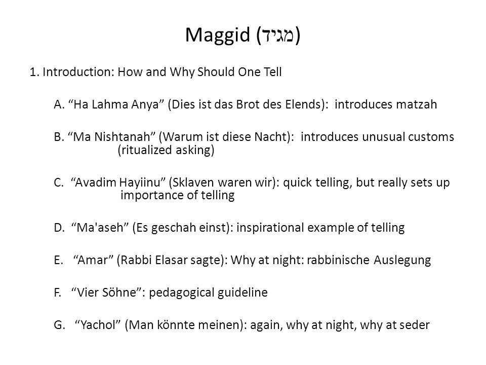 Maggid (מגיד) 1. Introduction: How and Why Should One Tell
