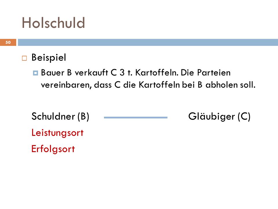Holschuld Beispiel Schuldner (B) Gläubiger (C) Leistungsort Erfolgsort