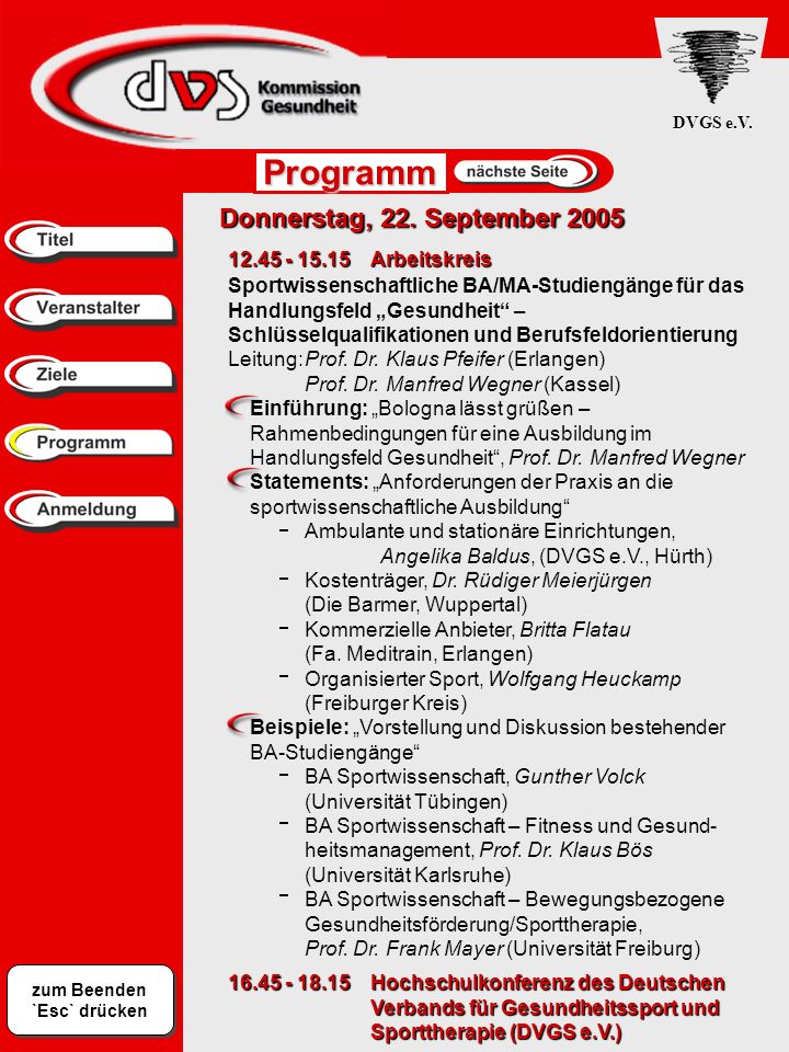 Programm Donnerstag, 22. September Arbeitskreis