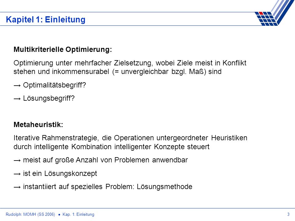 Kapitel 1: Einleitung Multikriterielle Optimierung: