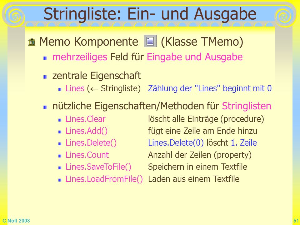 Stringliste: Ein- und Ausgabe
