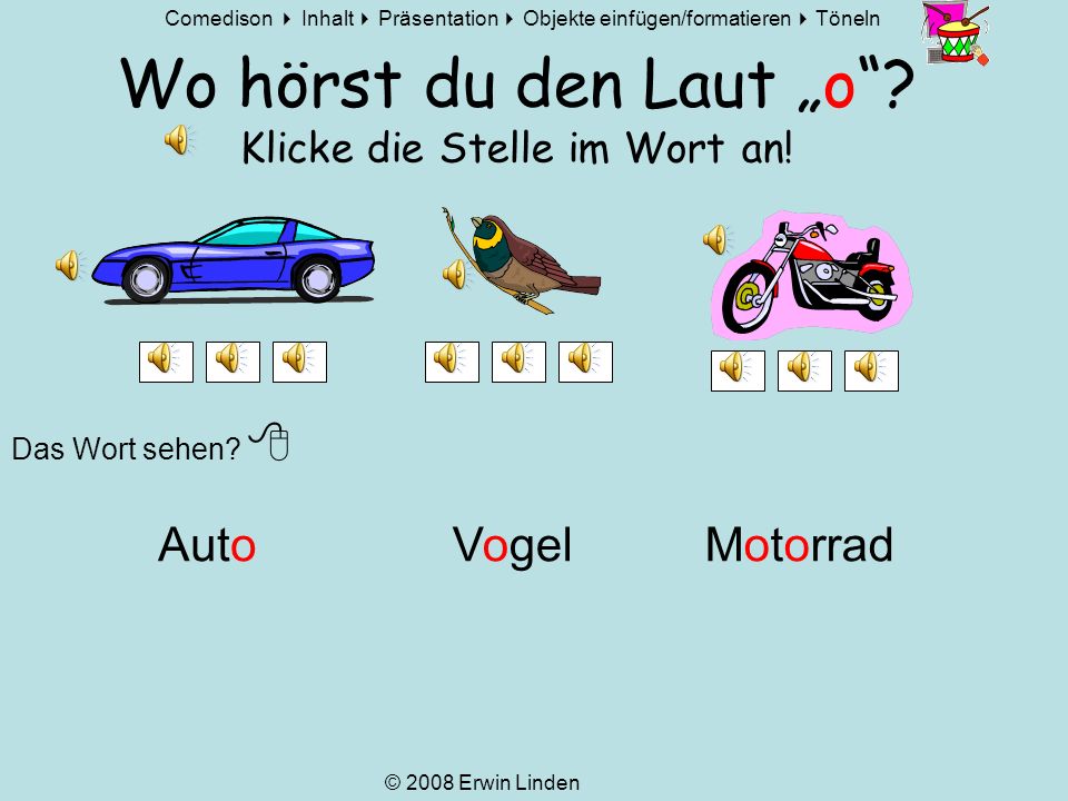 Wo hörst du den Laut „o Klicke die Stelle im Wort an!