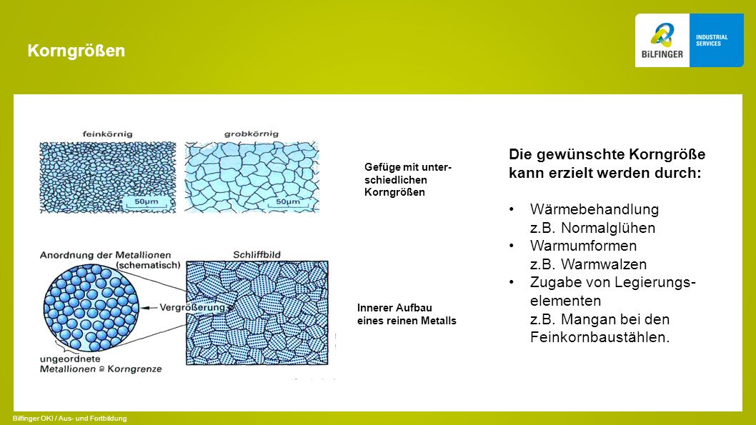 Korngrößen Die gewünschte Korngröße kann erzielt werden durch: