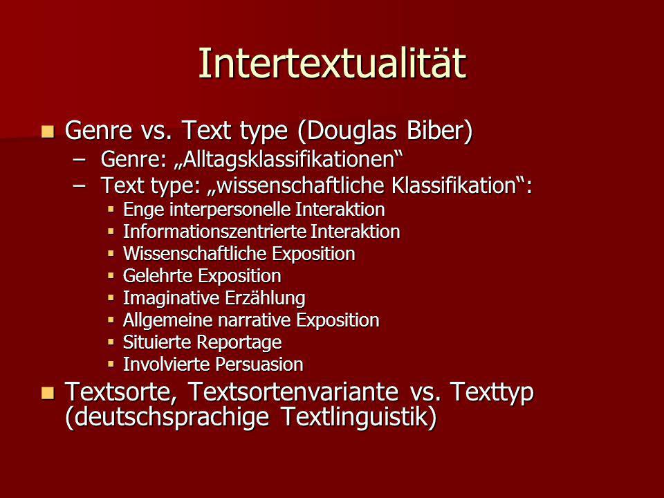 Intertextualität Genre vs. Text type (Douglas Biber)