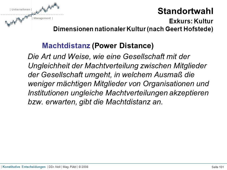 Standortwahl Exkurs: Kultur Dimensionen nationaler Kultur (nach Geert Hofstede)