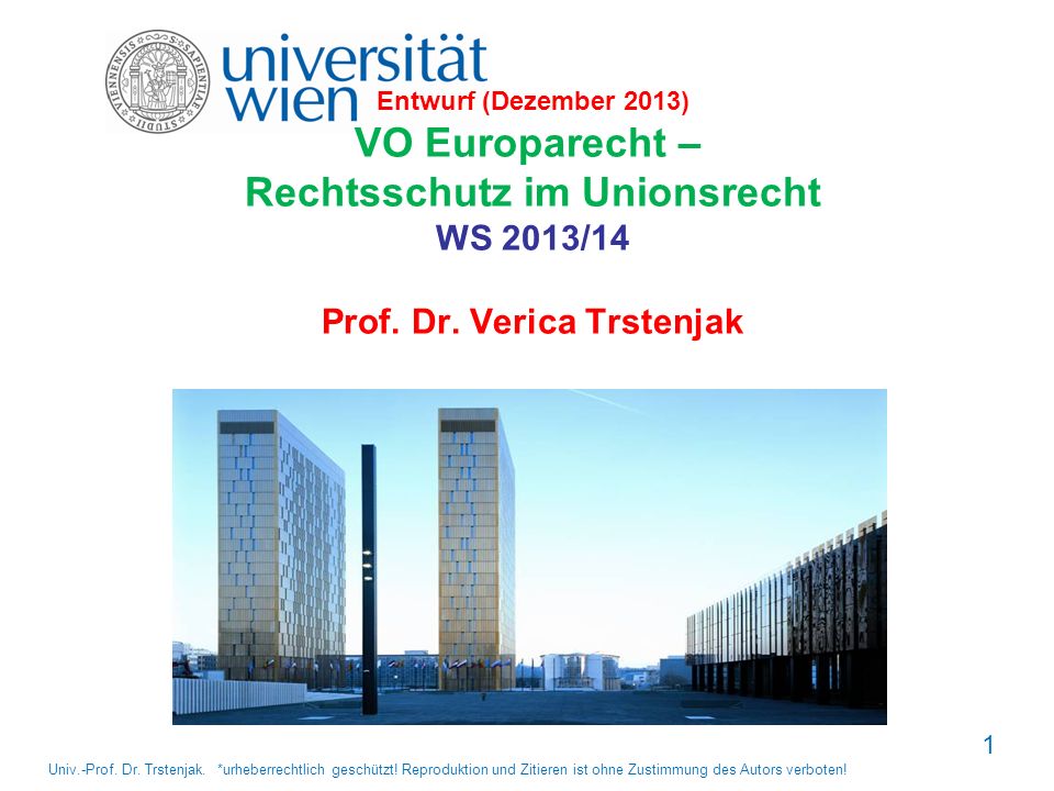 Entwurf (Dezember 2013) VO Europarecht – Rechtsschutz im Unionsrecht WS 2013/14 Prof. Dr. Verica Trstenjak