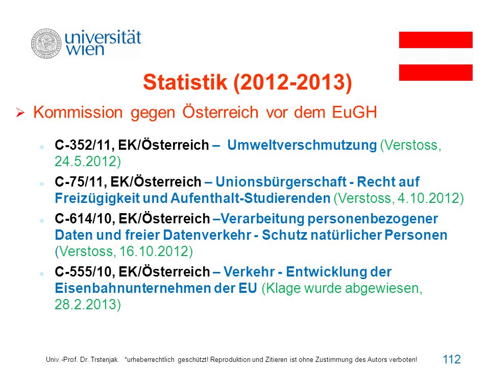 Statistik ( )‏ Kommission gegen Österreich vor dem EuGH