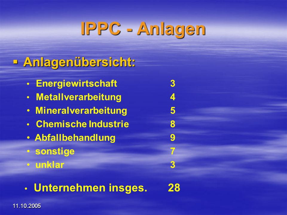 IPPC - Anlagen Anlagenübersicht: Mineralverarbeitung 5