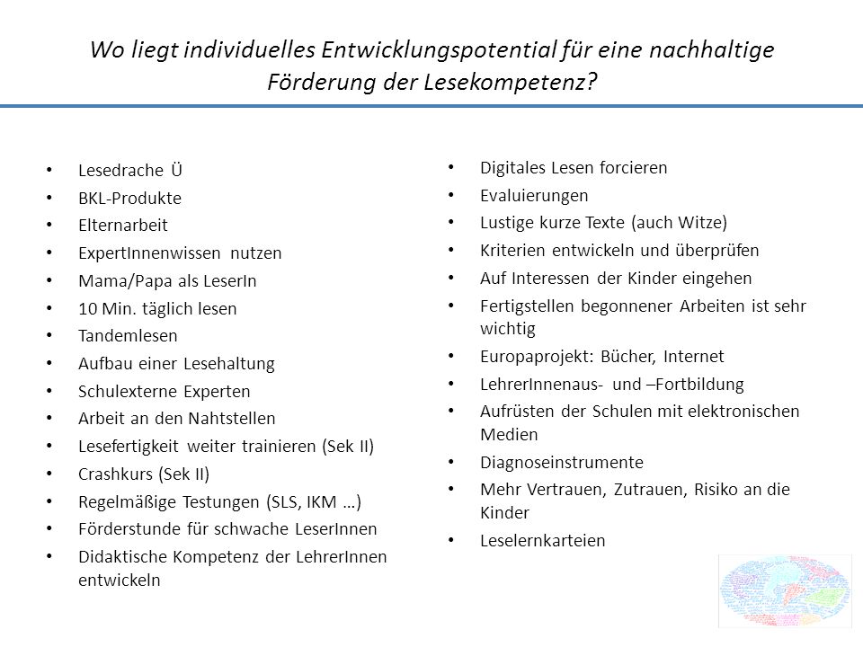 Wo liegt individuelles Entwicklungspotential für eine nachhaltige Förderung der Lesekompetenz