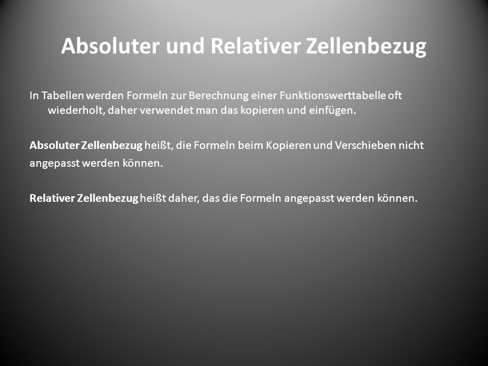 Absoluter und Relativer Zellenbezug